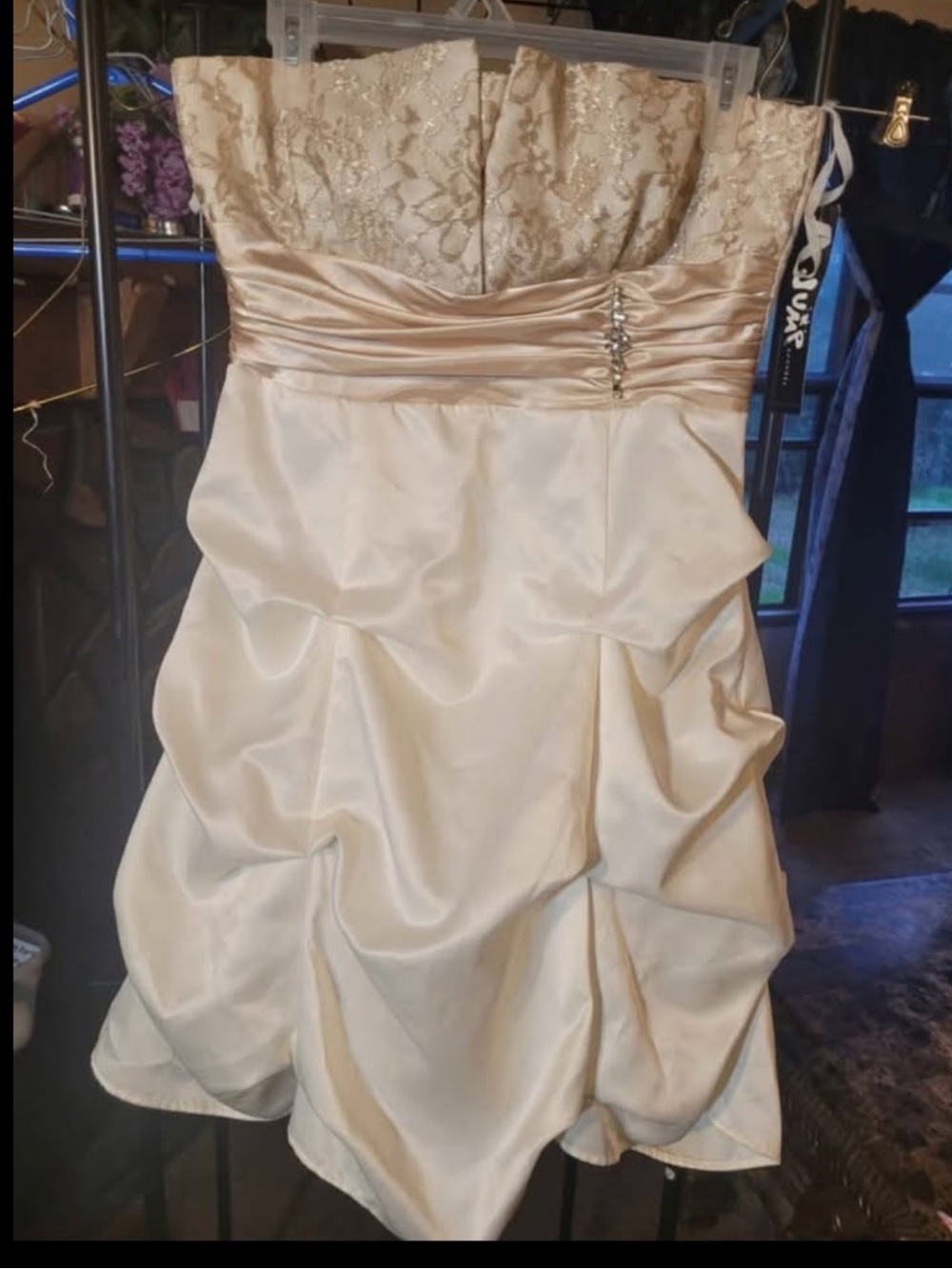 Stunning Ivory/taupe strapless mini prom dress